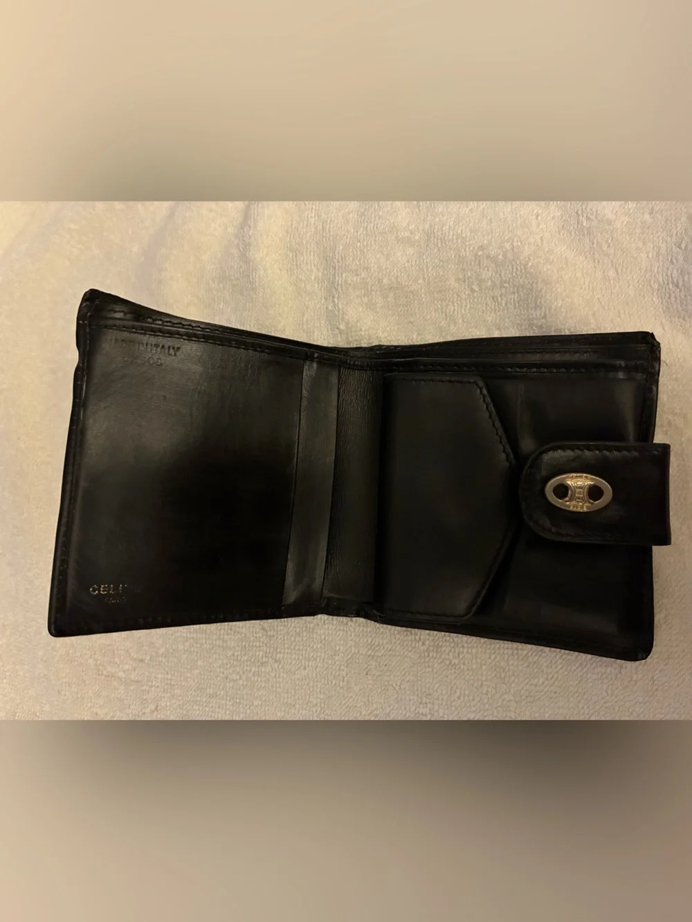 Vintage Celine Bifold Black Leather Wallet - Triomphe Logo